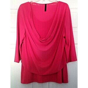 Ashley Blue Women's Blouse Top Pink Liquid Knit Drape Neck  Size 2XL